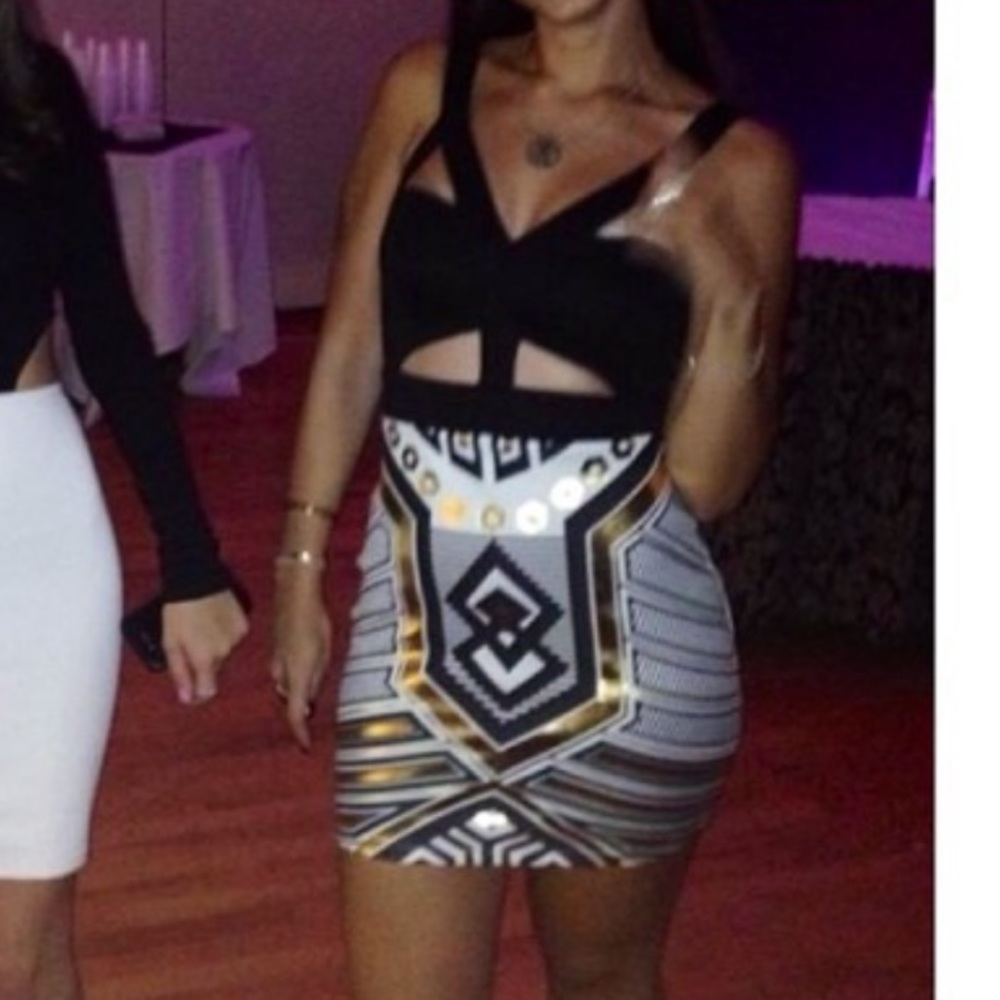 Gold and Black Cutout Mini Dress Size Medium